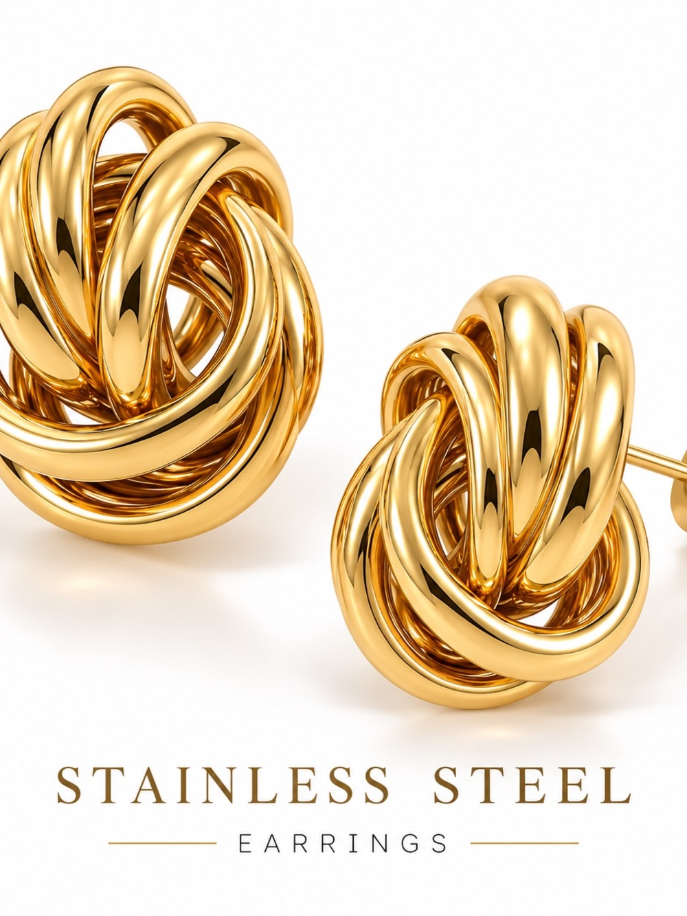 Gold Knot Stud Earrings - Stainless Steel